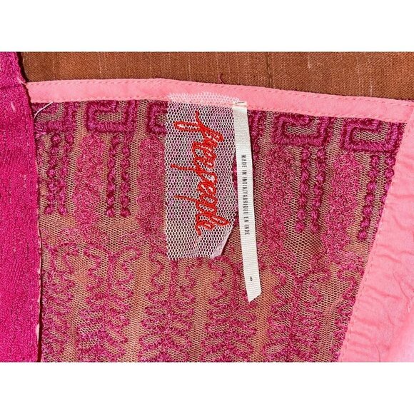 Free People Tunic Dress Women 8  Pink Embroidered Boho Y2K V-Neck Cotton/Nylon - Picture 4 of 7
